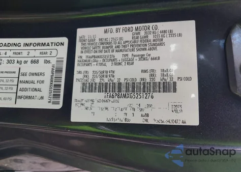 2016 Ford Mustang V6 z USA, uszkodzony, nr VIN 1FA6P8AMXG5251276